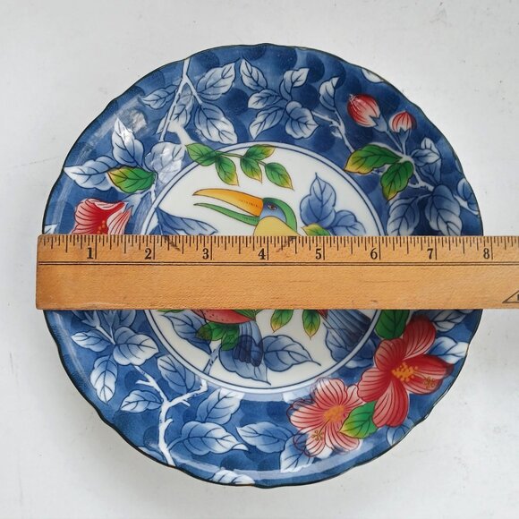 Japan Toucans Hibiscus Decorative Bowl 8" Tropical Birds VTG Andrea by Sadek - Picture 3 of 9